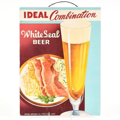 Sale Photo Thumbnail #585: White Seal Beer 1940s Cardboard Sign IDEAL COMBO KIEWEL BREWING MINNESOTA