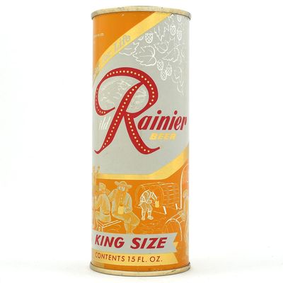 Sale Photo Thumbnail #377: Rainier Jubilee 15 Ounce Flat Top BREWED NATURALLY Orange-Yellow Enamel MINTY UNLISTED