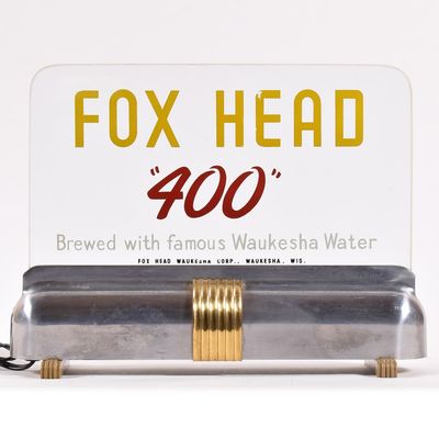 Sale Photo Thumbnail #518: Fox Head 400 1940s Price Bros Illuminated Etched Glass Sign SCARCE