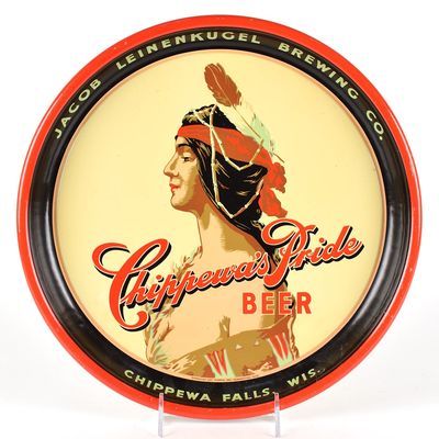 Sale Photo Thumbnail #593: Chippewa Pride Beer LEINENKUGEL 1930s Tray OUTSTANDING