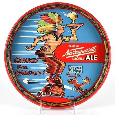Sale Photo Thumbnail #605: Narragansett Lager and Ale 1940s Tray CHIEF GANSETT SEUSS