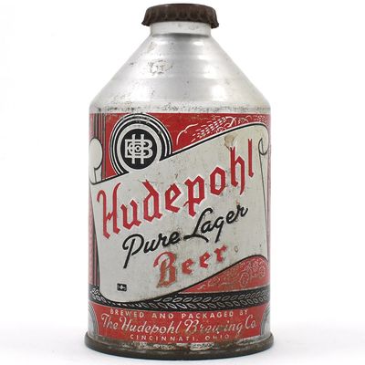 Sale Photo Thumbnail #248: Hudepohl Pure Lager Beer Crowntainer TOUGH OD PAINTOVER? 195-24