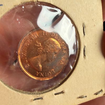 CA 1958 1 Cent Elizabeth II Bronze Coin with Reverse Strike-Through Error