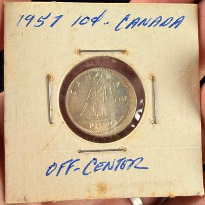 1957 CA Silver 10 Cents Off-Center Strike Mint Error