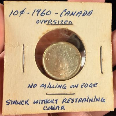 1960 Canada Silver 10 Cents Broadstrike Mint Error