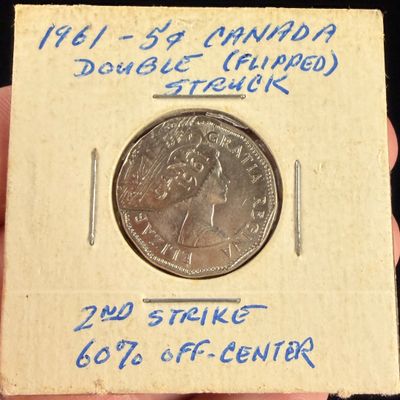CA 1961 5-Cent Nickel Flipped Double Strike 60% Off-Center Error