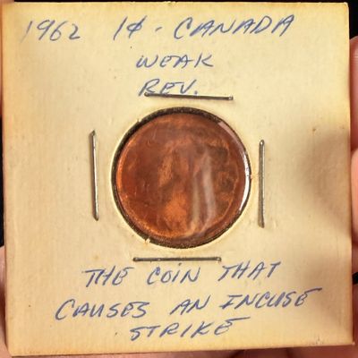CA 1962 1 Cent Major Mint Error Die Cap
