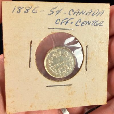 CA 1886 Silver 5 Cents Victoria Young Head Off-Center Strike