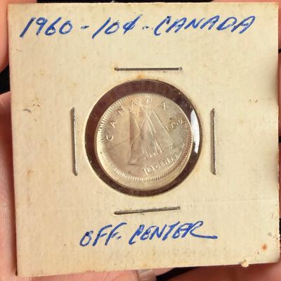 1960 CA Silver 10 Cents, Off-Center Strike Error