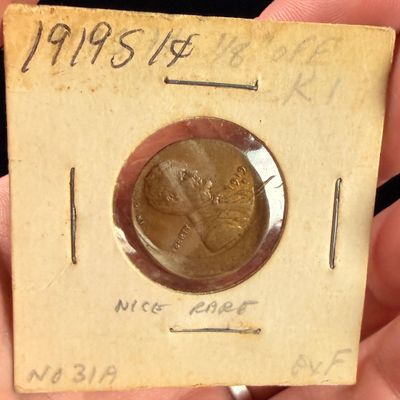 US 1919-S Lincoln Wheat Cent with Off-Center Strike Error