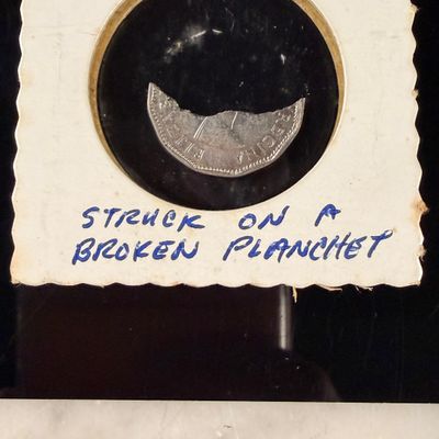 1962 CA Nickel 5 Cents Mint Error Struck on Broken Planchet