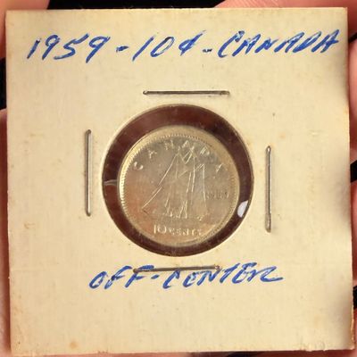 Canada 1959 Silver 10 Cents Off-Center Strike Error