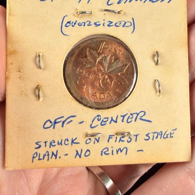 1961 CA 1 Cent Major Mint Error Struck Off-Center on Un-Upset Planchet