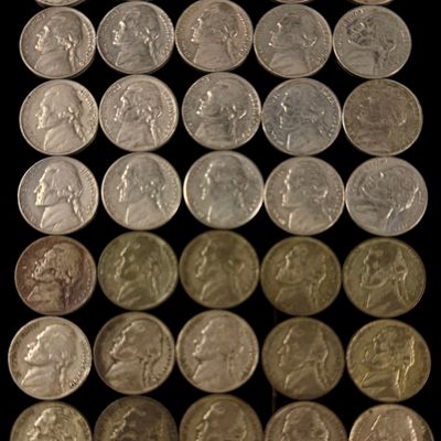 A Collection of US Five-Cent Coins including Silver War Nickels and Buffalo Nickels