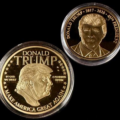 A Pair of American Mint US Donald Trump Gold-Plated Commemorative Medallions