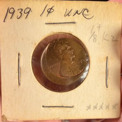 US 1939 Lincoln Wheat Cent Major Off-Center Strike Error Coin