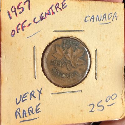 1957 CA 1 Cent Bronze Coin Off-Center Strike Error