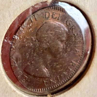 1953 CA 1 Cent Queen Elizabeth II, Struck on Partial Planchet Error