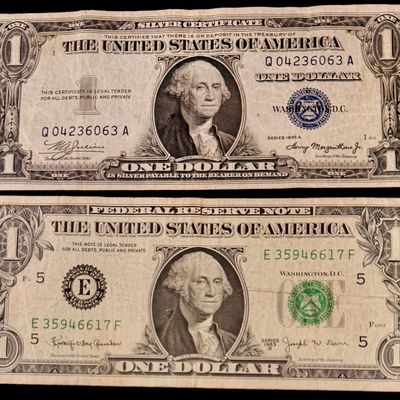 A Pair of US One Dollar Banknotes Series 1935 A Silver Certificate and Series 1963 B Federal Reserve Note