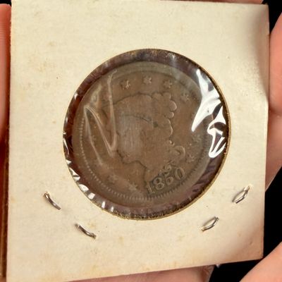US 1850 Braided Hair Large Cent with Post-Mint Alteration