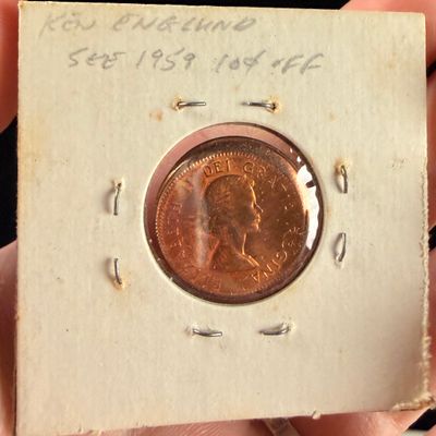 Canada 1961 1 Cent Bronze Coin with Off-Center Strike Error