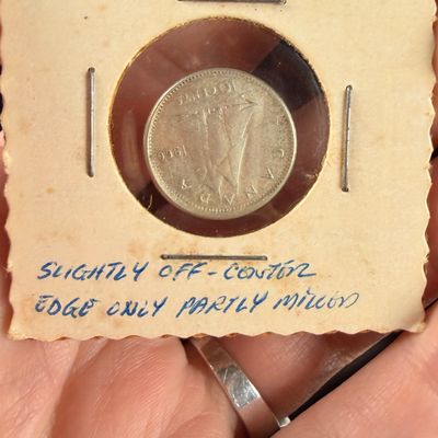 CA 1960 10-Cent Silver Coin with Off-Center and Partial Collar Errors