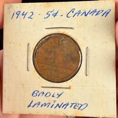 CA 1942 5 Cents Tombac Coin with Major Lamination Error