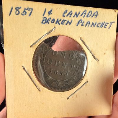 1859 CA One Cent Large Cent with Broken Planchet Mint Error