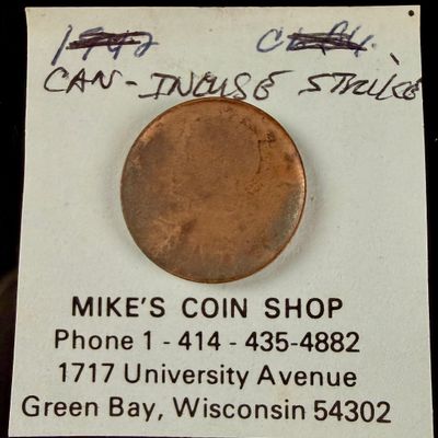 Canada Bronze Cent, Queen Elizabeth II, Full Obverse Brockage Mint Error
