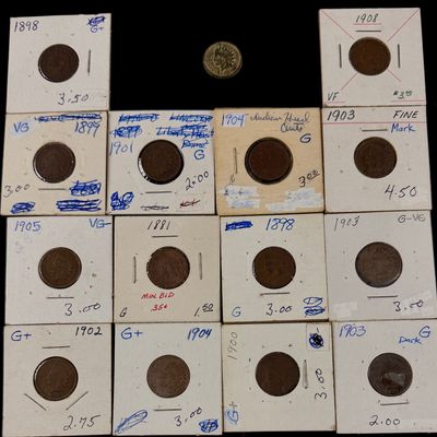 A Collection of US Bronze Indian Head One-Cent Coins 1881-1908