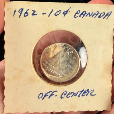Canada 1962 Silver 10-Cent Coin with Off-Center Strike Error