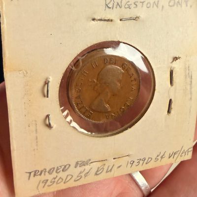 1961 CA 1 Cent Bronze Coin, Off-Center Strike Error