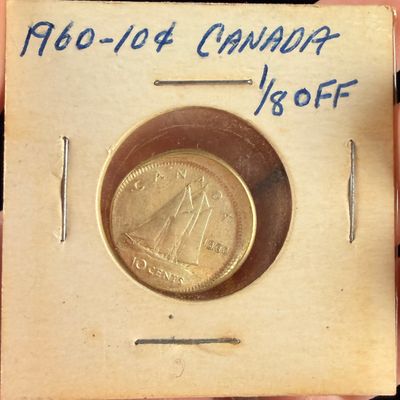 1960 Canada Silver 10-Cent Coin Off-Center Strike Error