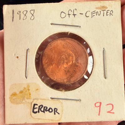 1988 US Lincoln Cent 35-40 Percent Off-Center Strike Error