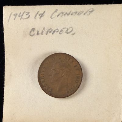 1943 CA 1 Cent George VI Clipped Planchet Mint Error Coin