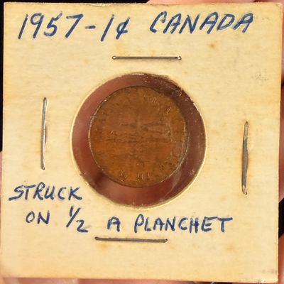 1957 CA 1 Cent Mint Error Struck on Half Planchet