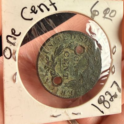 1827 US Matron Head Large Cent Holed