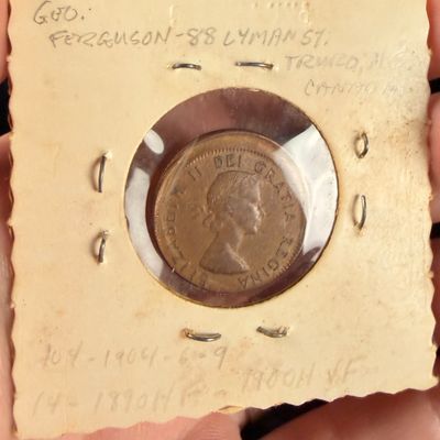 1961 Canada 1 Cent Bronze Coin, Off-Center Strike