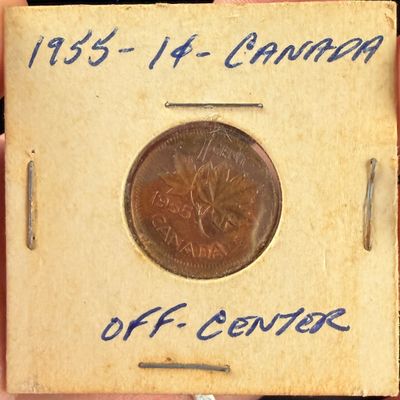 1955 Canada 1 Cent Off-Center Strike Error Coin