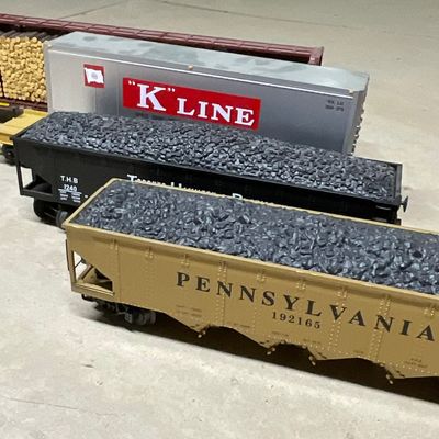 Sale Photo Thumbnail #120: Four K-Line O-Scale Freight Cars Including Hoppers and Flatcars