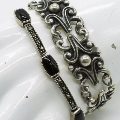 Taxco Sterling Bracelet, Black Onyx Marcasite
