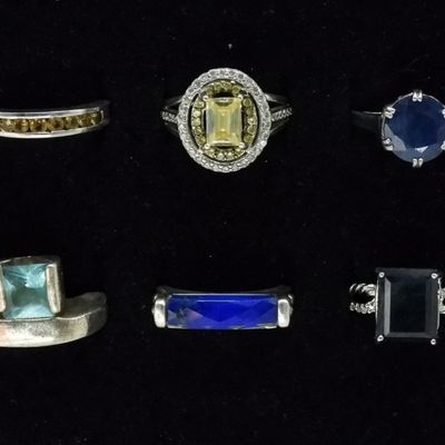 6 Sterling Gemstone Rings