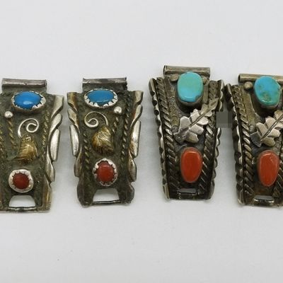 Sterling Turquoise Coral Watch Ends, 2 Pair