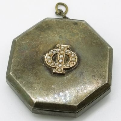 Sterling Silver Compact, Elgin, Pearl Accents
