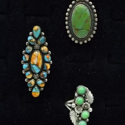 3 Sterling Turquoise Rings, Vintage