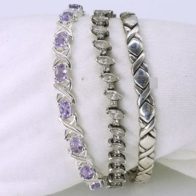 3 Sterling Fashion Bracelets - Amethyst