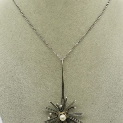 Sterling Starburst Pearl Pendant Necklace