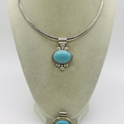 Two Turquoise, Sterling Pendants & Chain