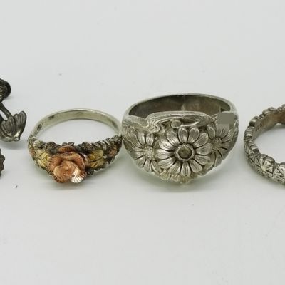 3 Pair Sterling Rings and 1 Pair Sterling Earrings