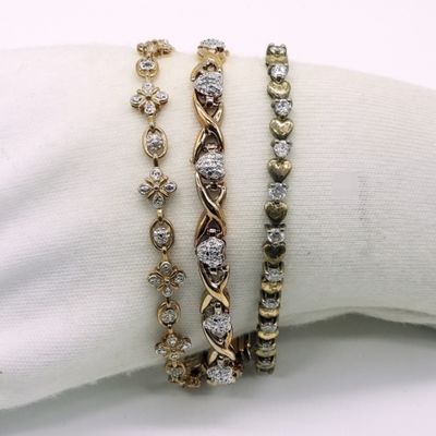3 Sterling Gold-Tone Diamond Simulant Bracelets